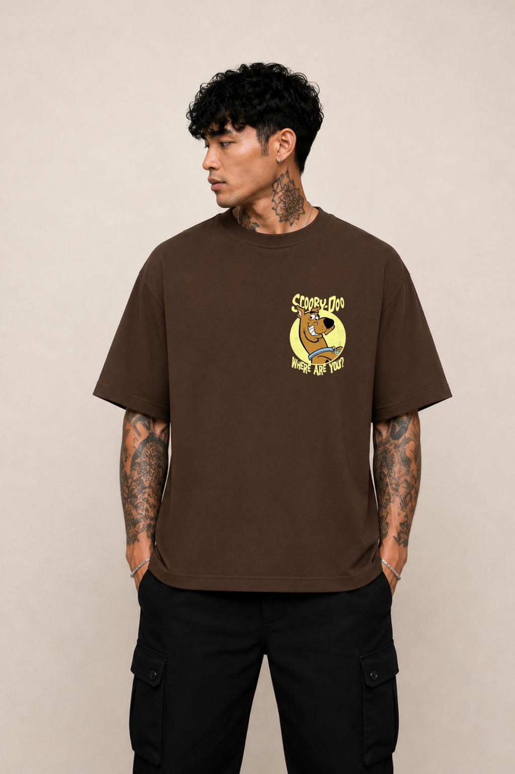 Scooby-Doo Oversized Anime T-Shirt - Coffee Brown
