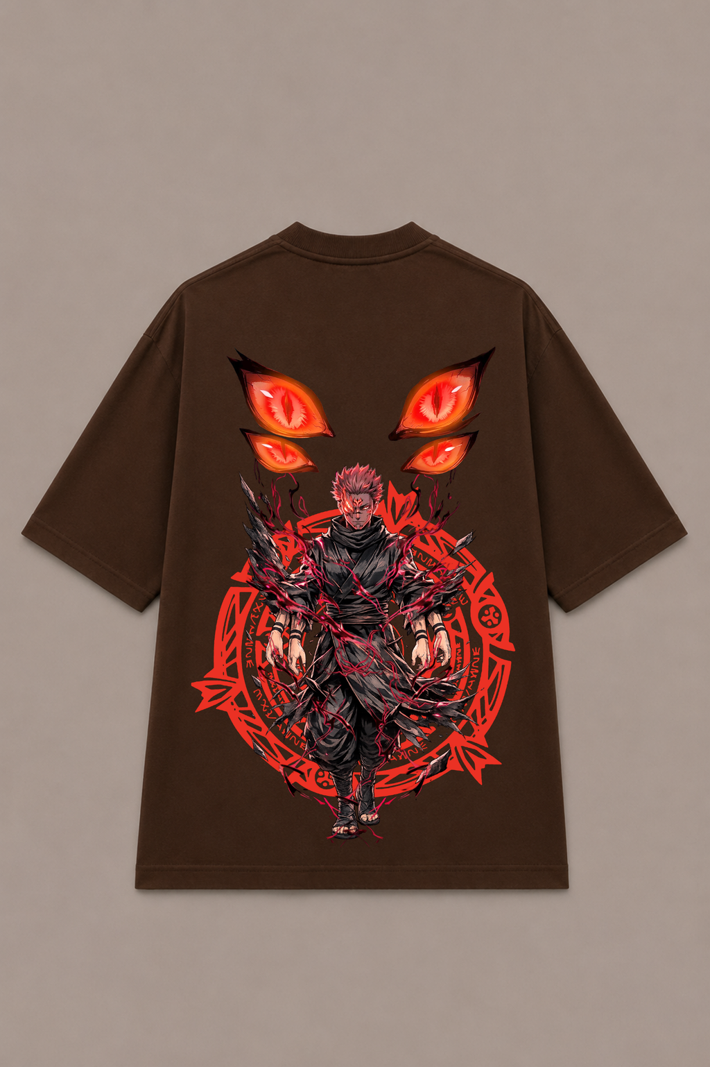 Sukuna Anime Oversized T-Shirt - Coffee Brown