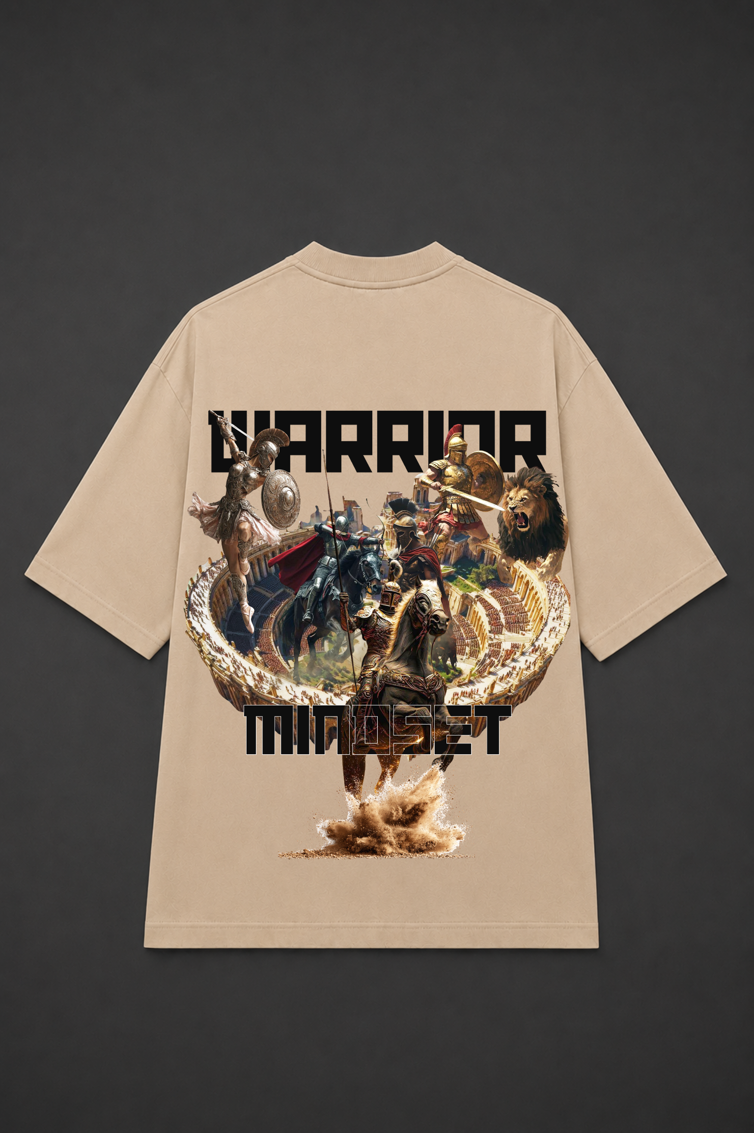 Warrior Graphic Oversized T-Shirt Beige