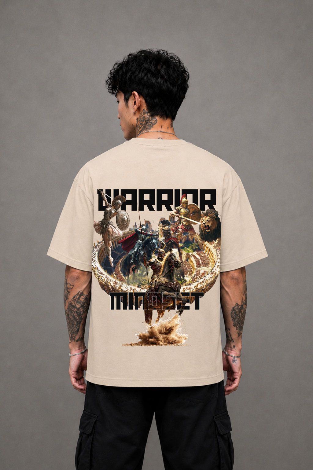 Warrior Graphic Oversized T-Shirt Beige