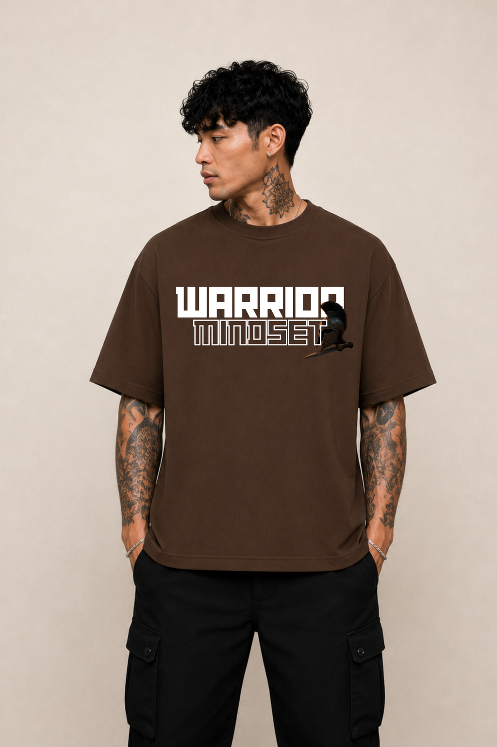 Warrior Graphic Oversized T-Shirt - Coffee Brown