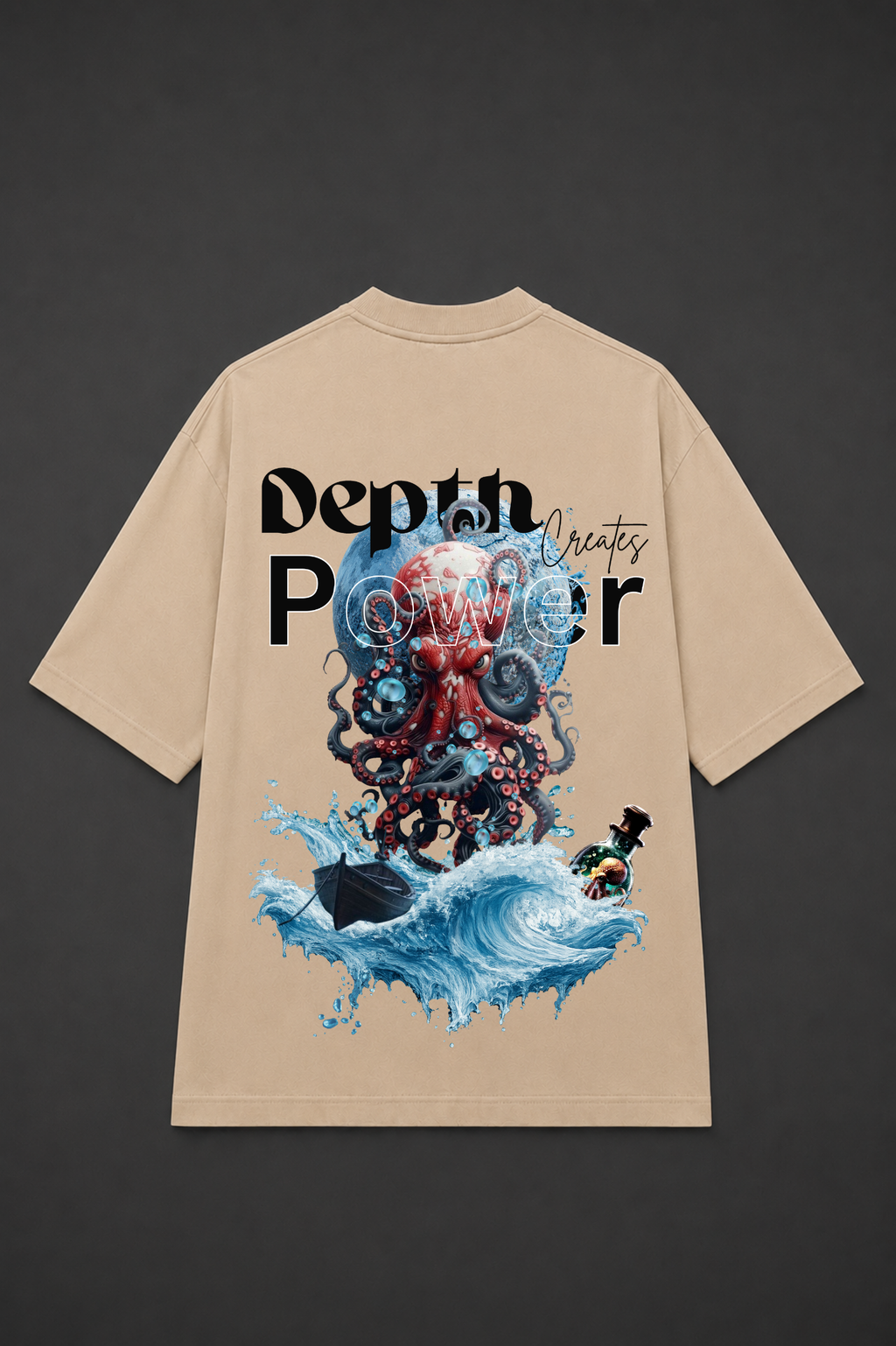 Depth Graphic Oversized T-Shirt - Beige