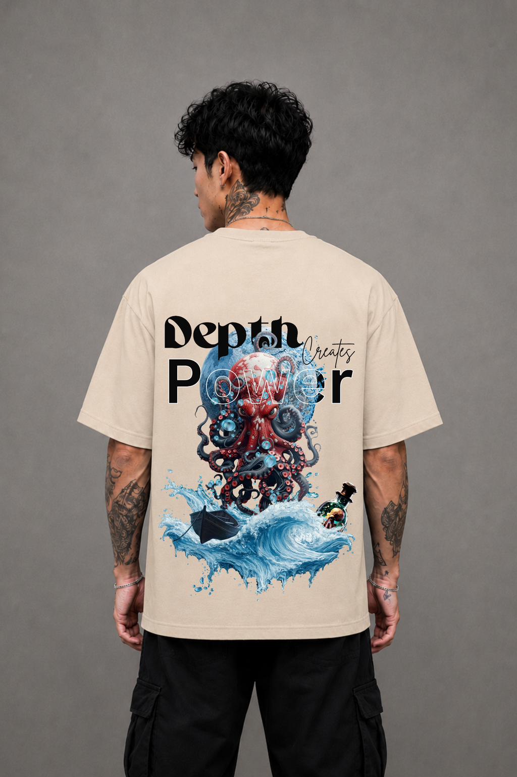 Depth Graphic Oversized T-Shirt - Beige