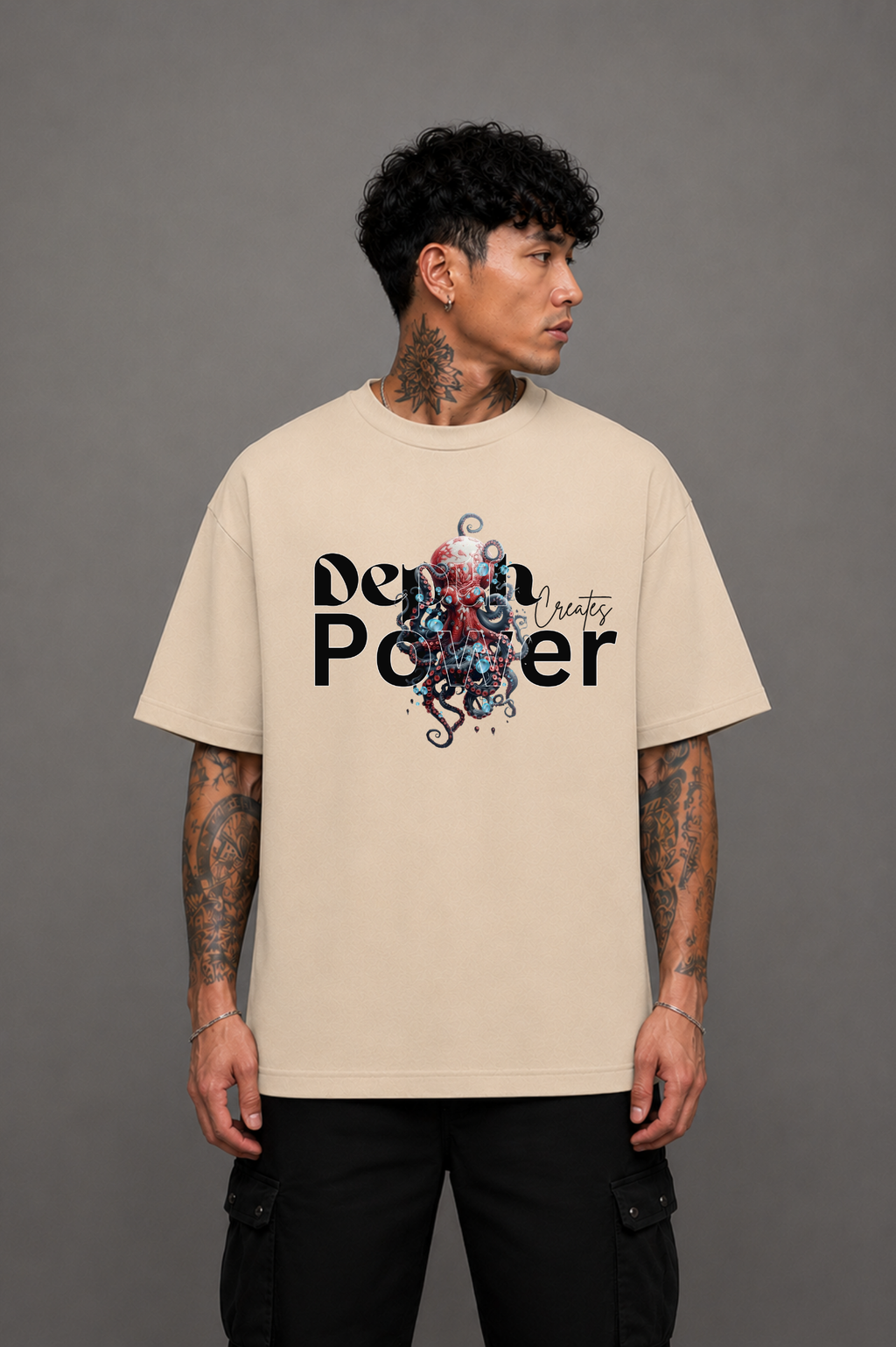 Depth Graphic Oversized T-Shirt - Beige