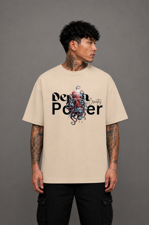 Depth Graphic Oversized T-Shirt - Beige