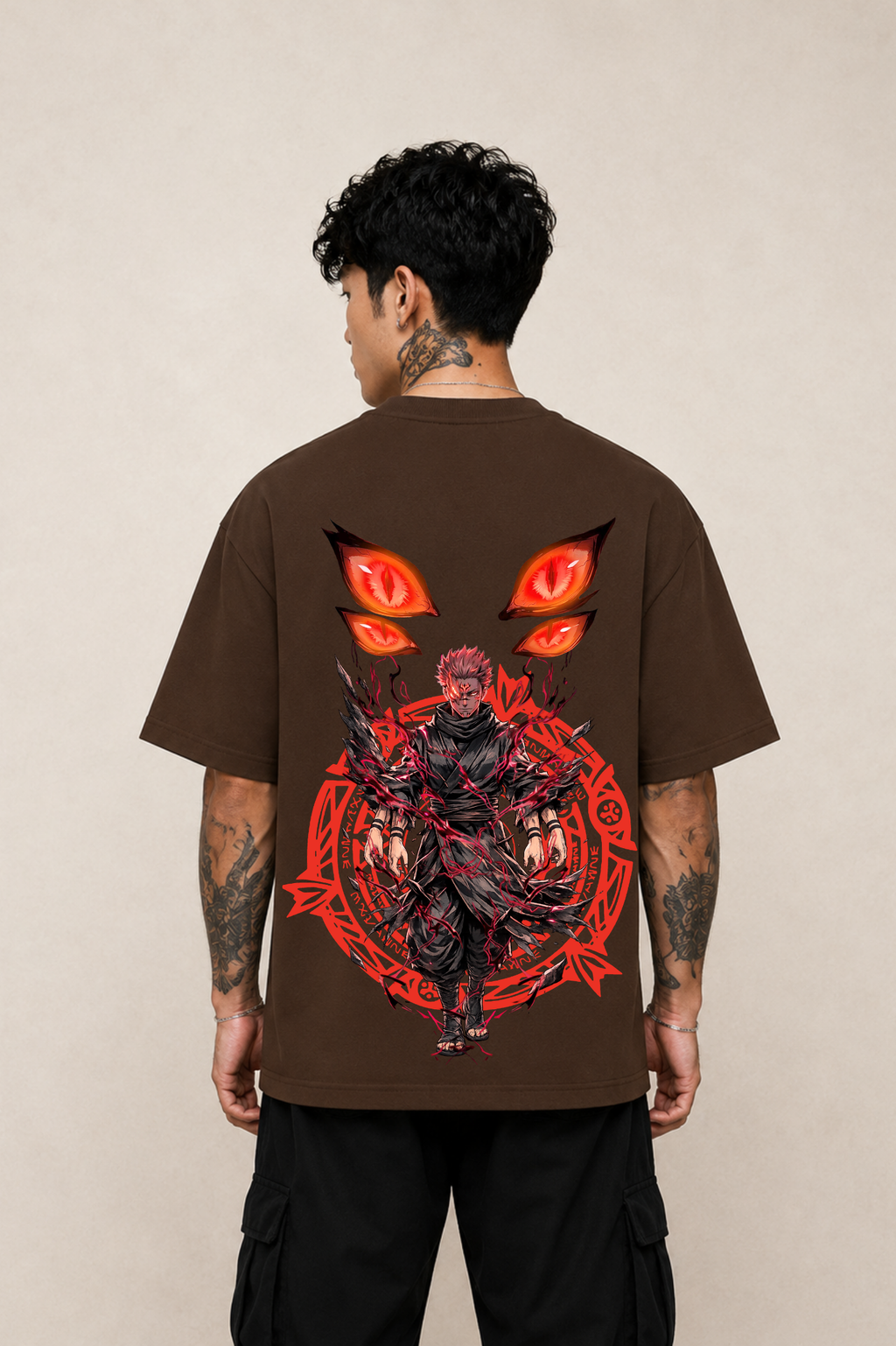 Sukuna Anime Oversized T-Shirt - Coffee Brown