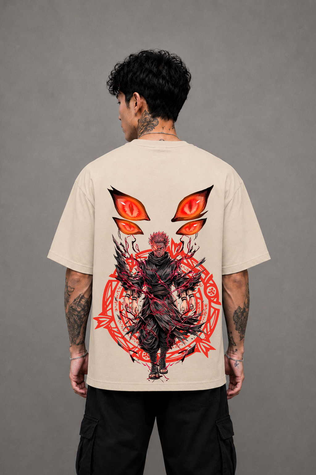 Sukuna Anime Oversized T-Shirt - Beige
