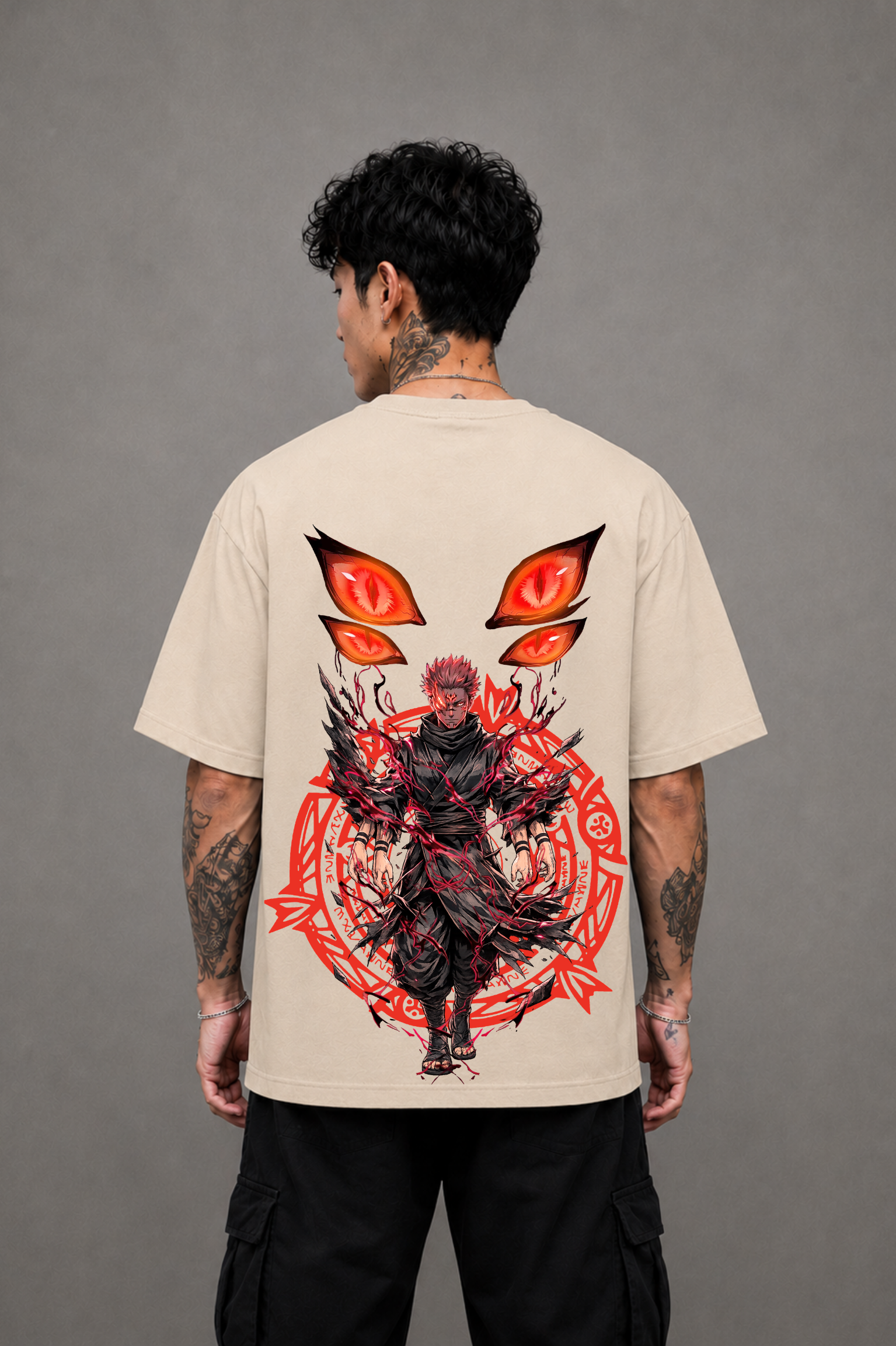 Sukuna Anime Oversized T-Shirt - Beige