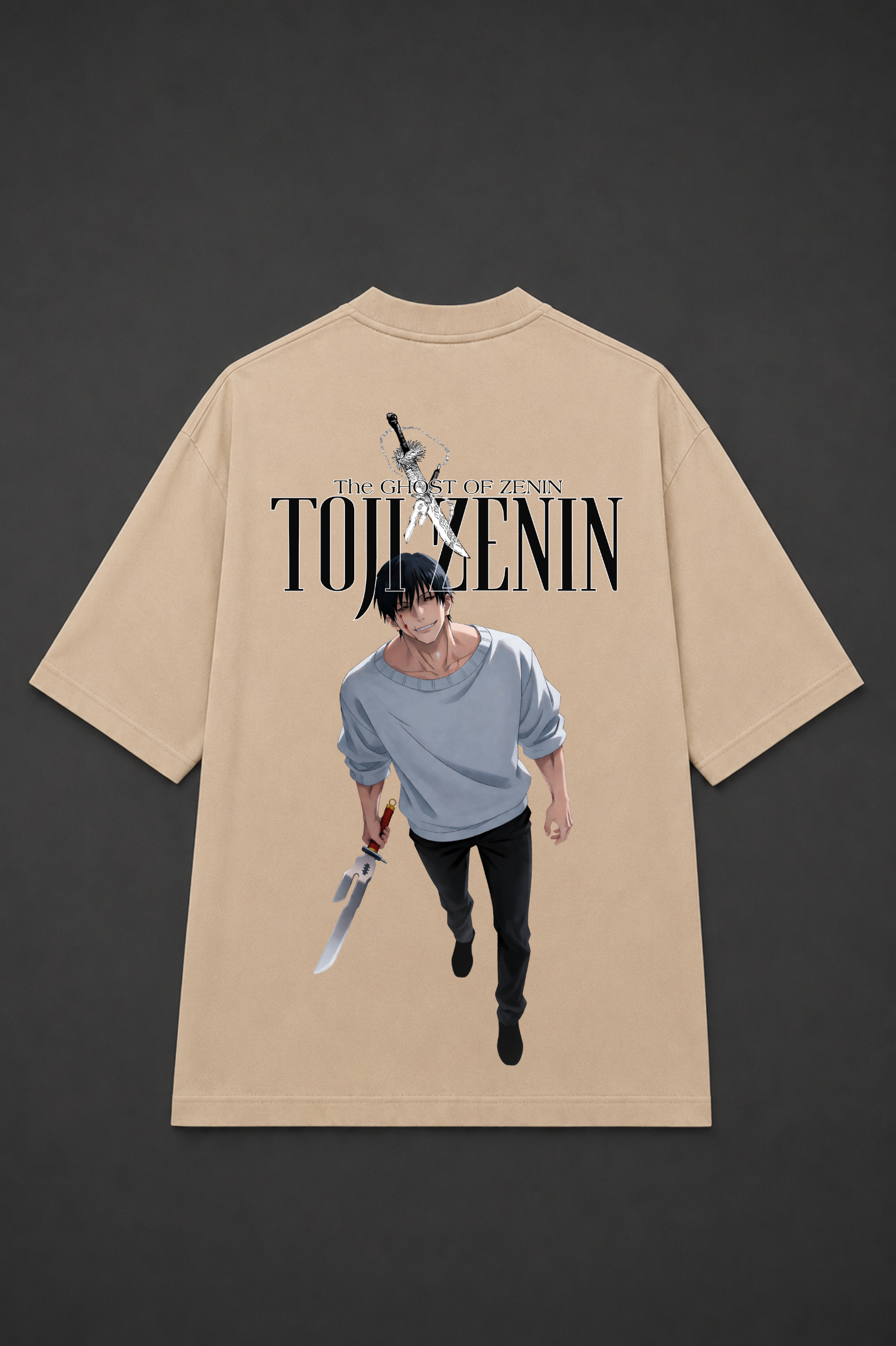 Toji Fushiguro Anime Oversized T-Shirt - Beige