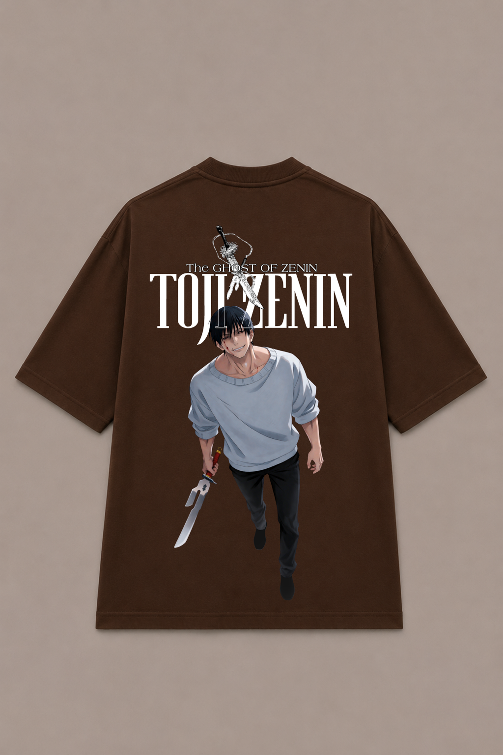 Toji Fushiguro Anime Oversized T-Shirt  - Coffee Brown