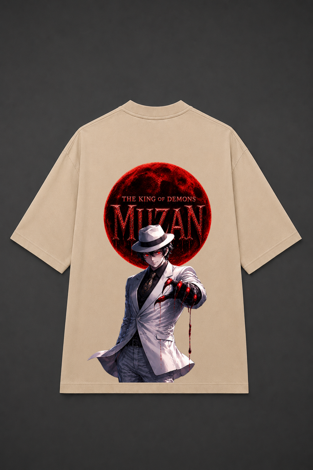 Muzan Kibutsuji Oversized Anime T-Shirt - Beige