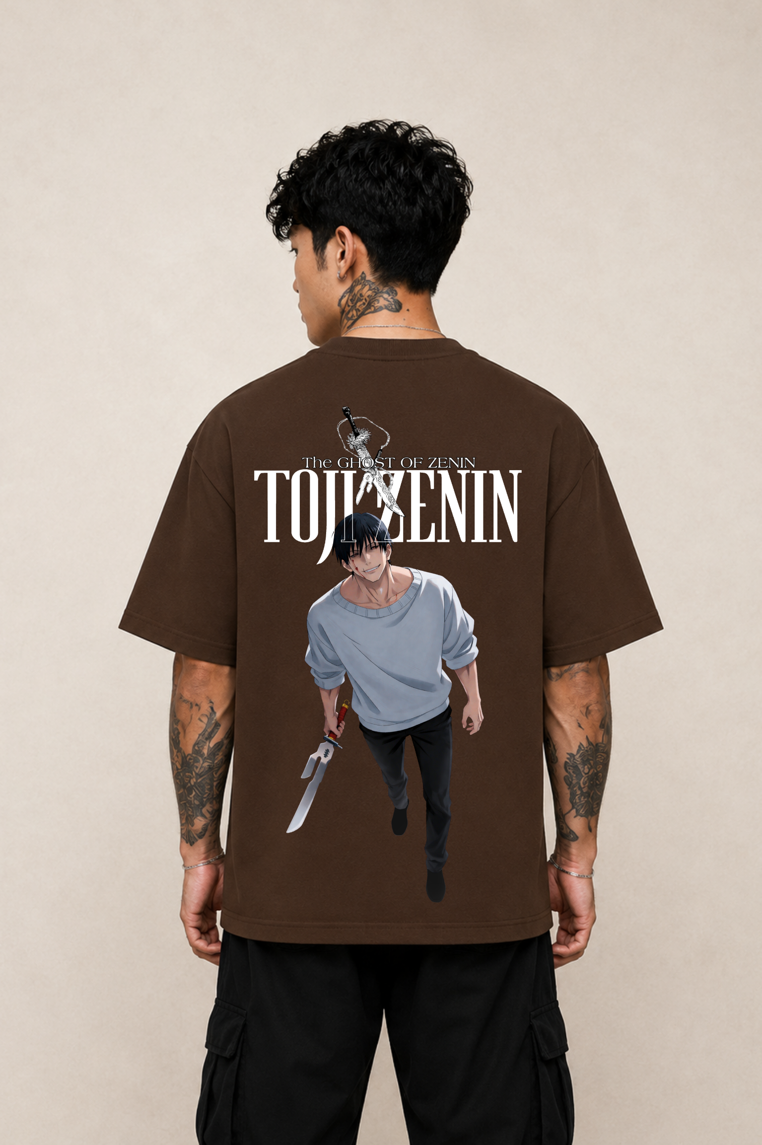Toji Fushiguro Anime Oversized T-Shirt  - Coffee Brown