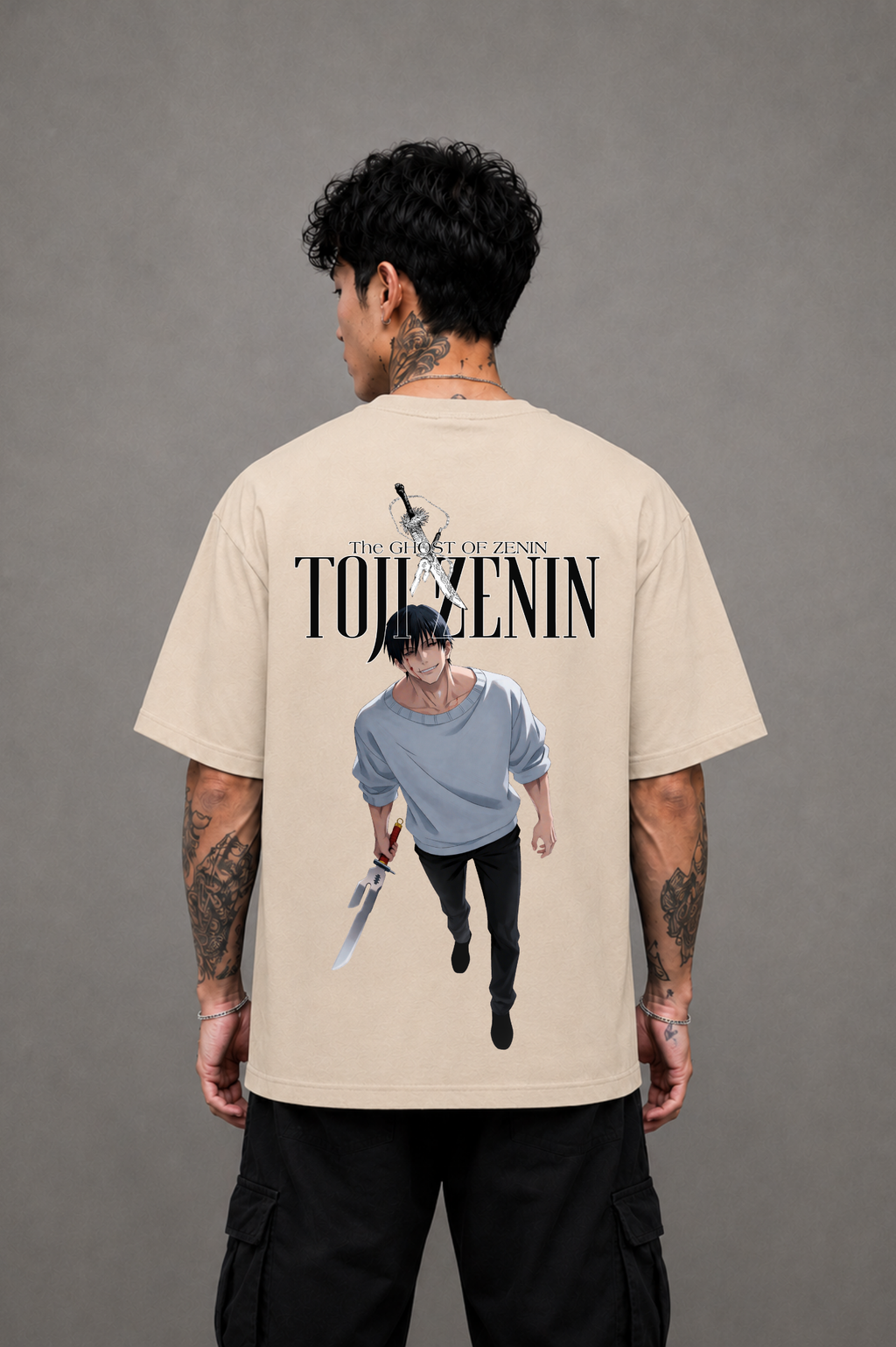 Toji Fushiguro Anime Oversized T-Shirt - Beige