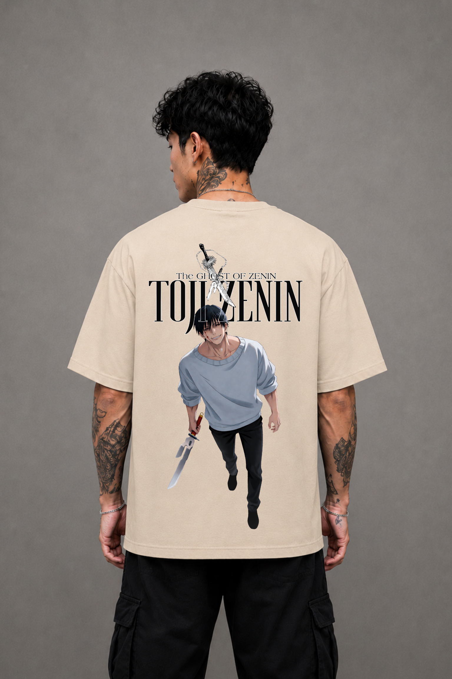 Toji Fushiguro Anime Oversized T-Shirt - Beige