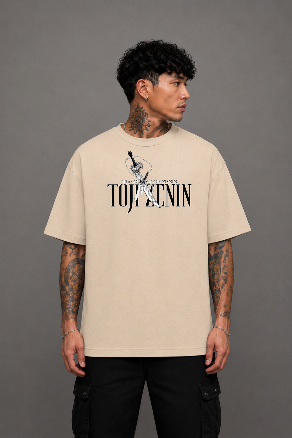 Toji Fushiguro Anime Oversized T-Shirt - Beige