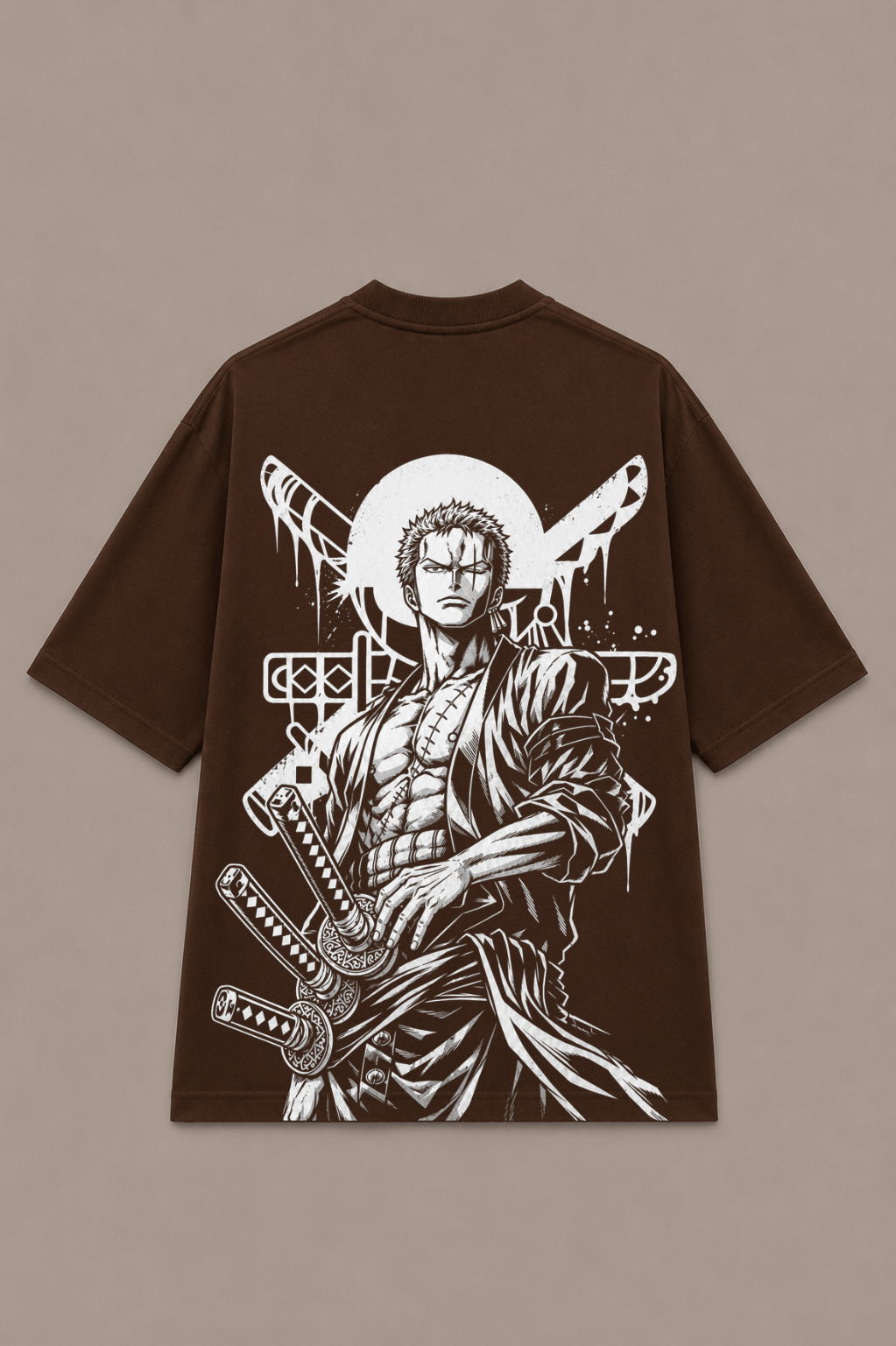 ZORO Oversized Anime T-Shirt - Coffee Brown