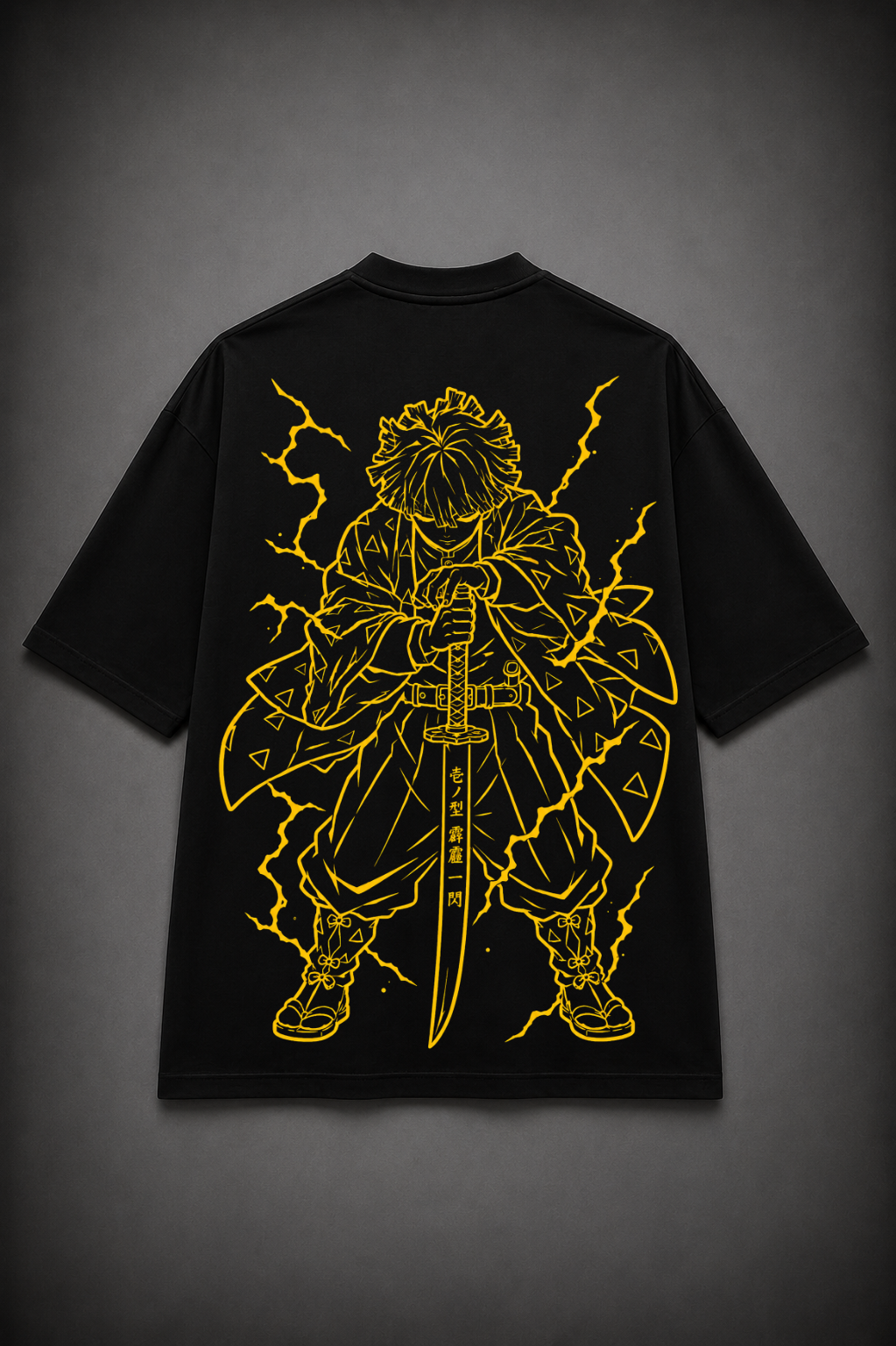 Zenitsu Agatsuma Oversized Anime T-Shirt - Black