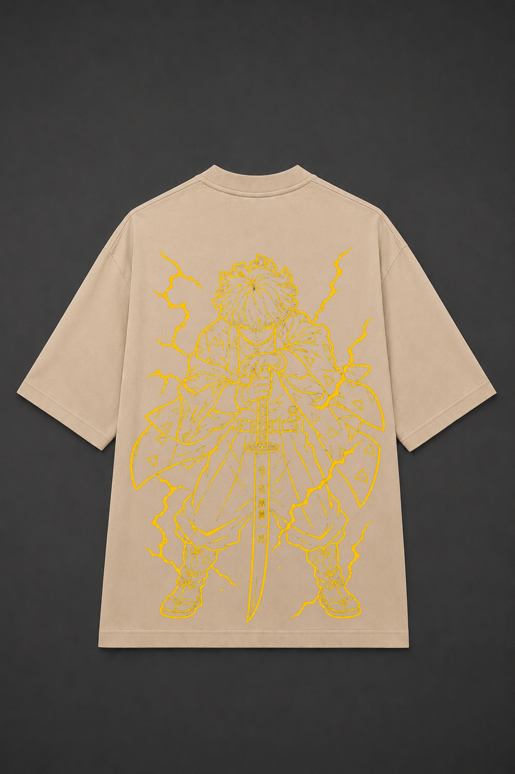 Zenitsu Agatsuma Oversized Anime T-Shirt - Beige