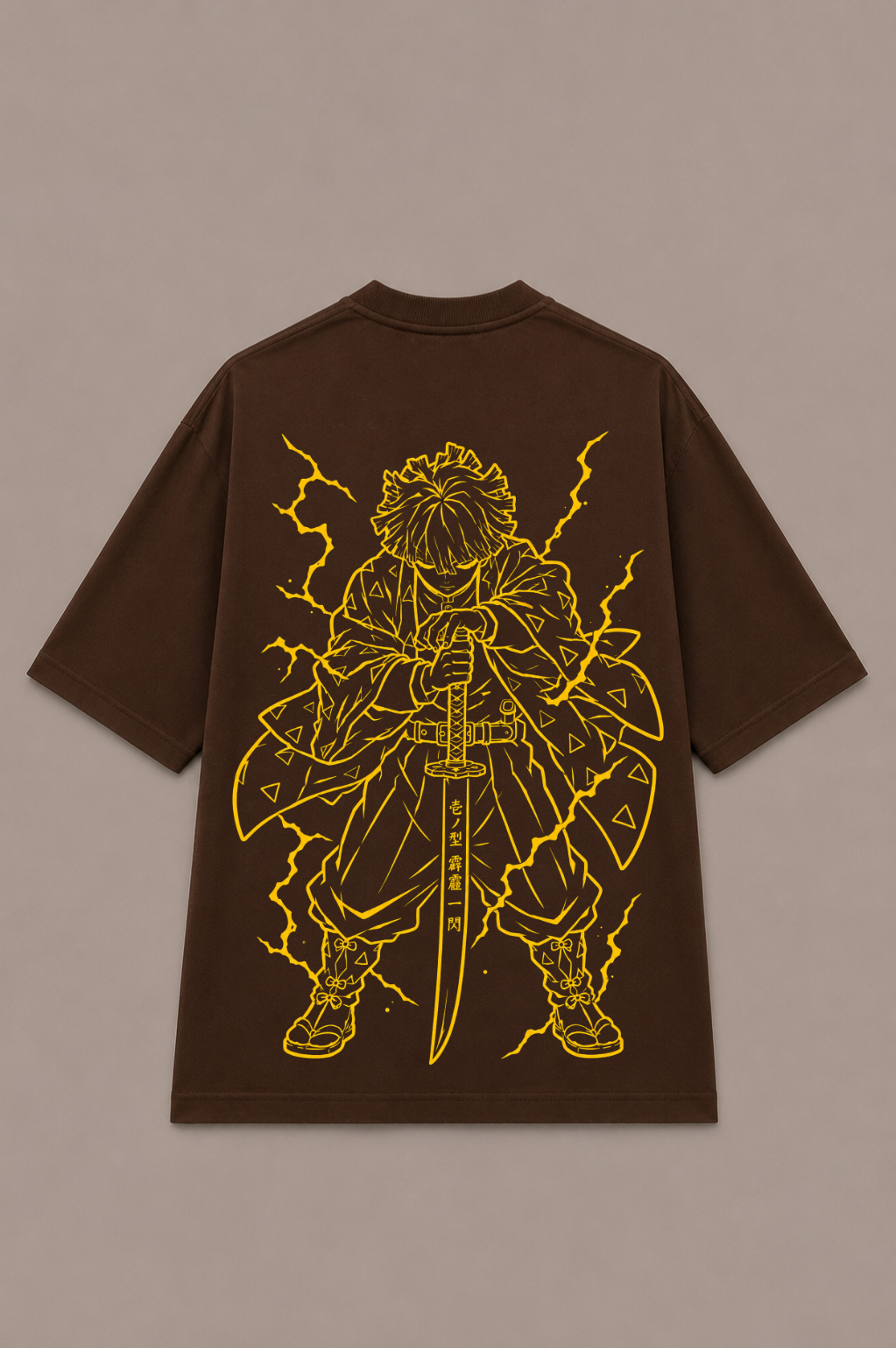 Zenitsu Agatsuma Oversized Anime T-Shirt - Coffee Brown