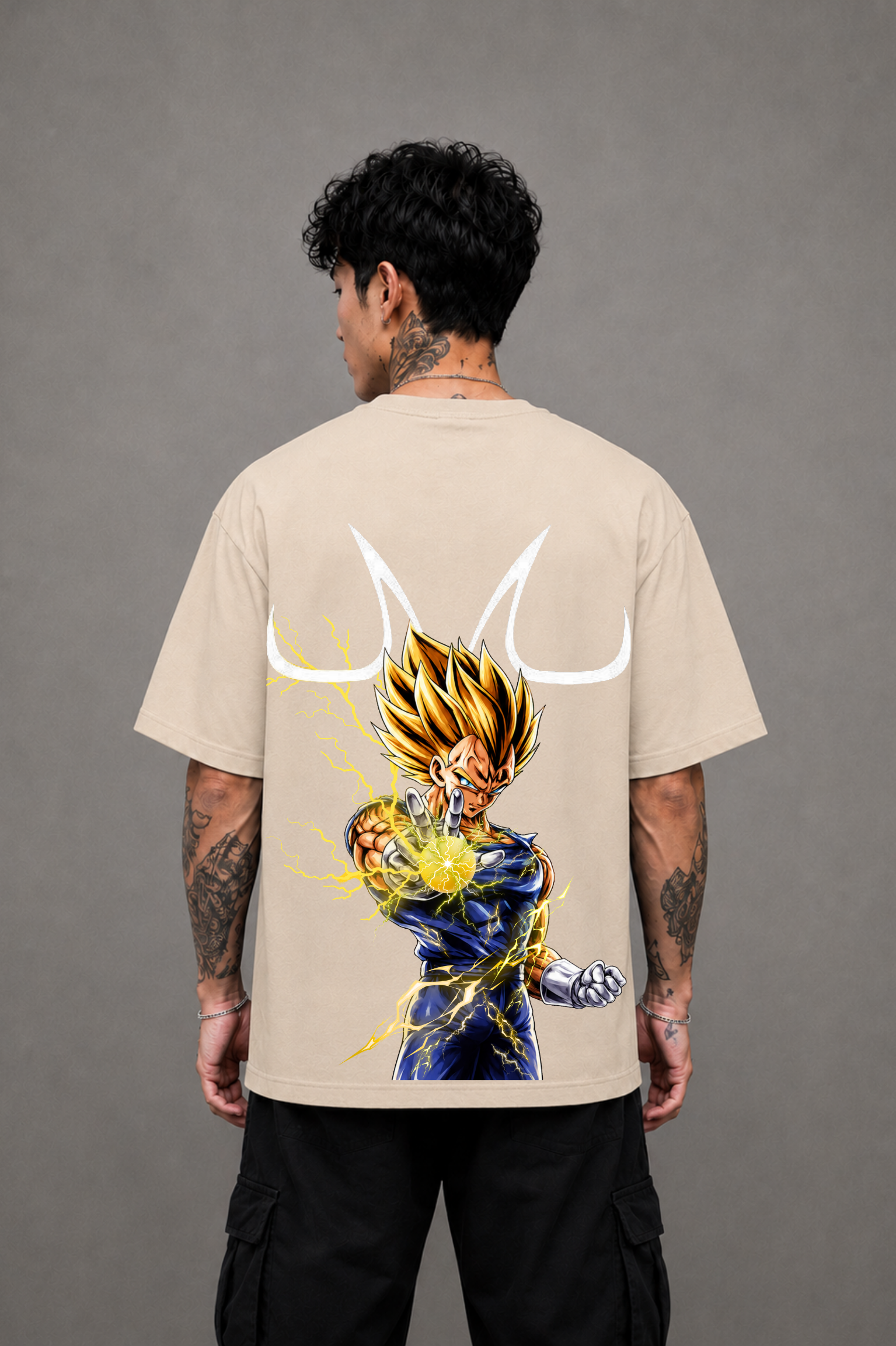 Majin Vegeta Oversized Anime T-Shirt - Beige