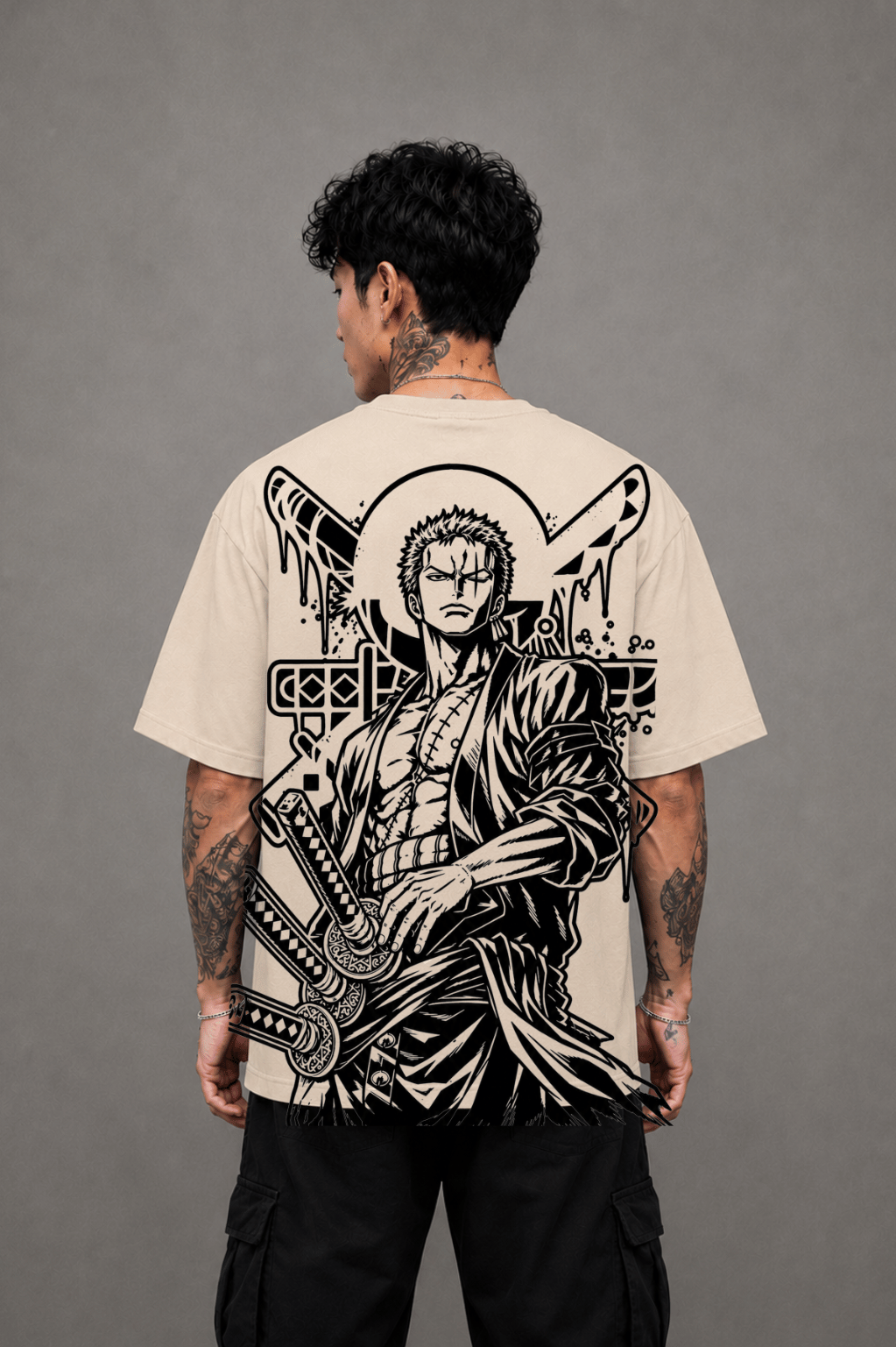 ZORO Oversized Anime T-Shirt - Beige