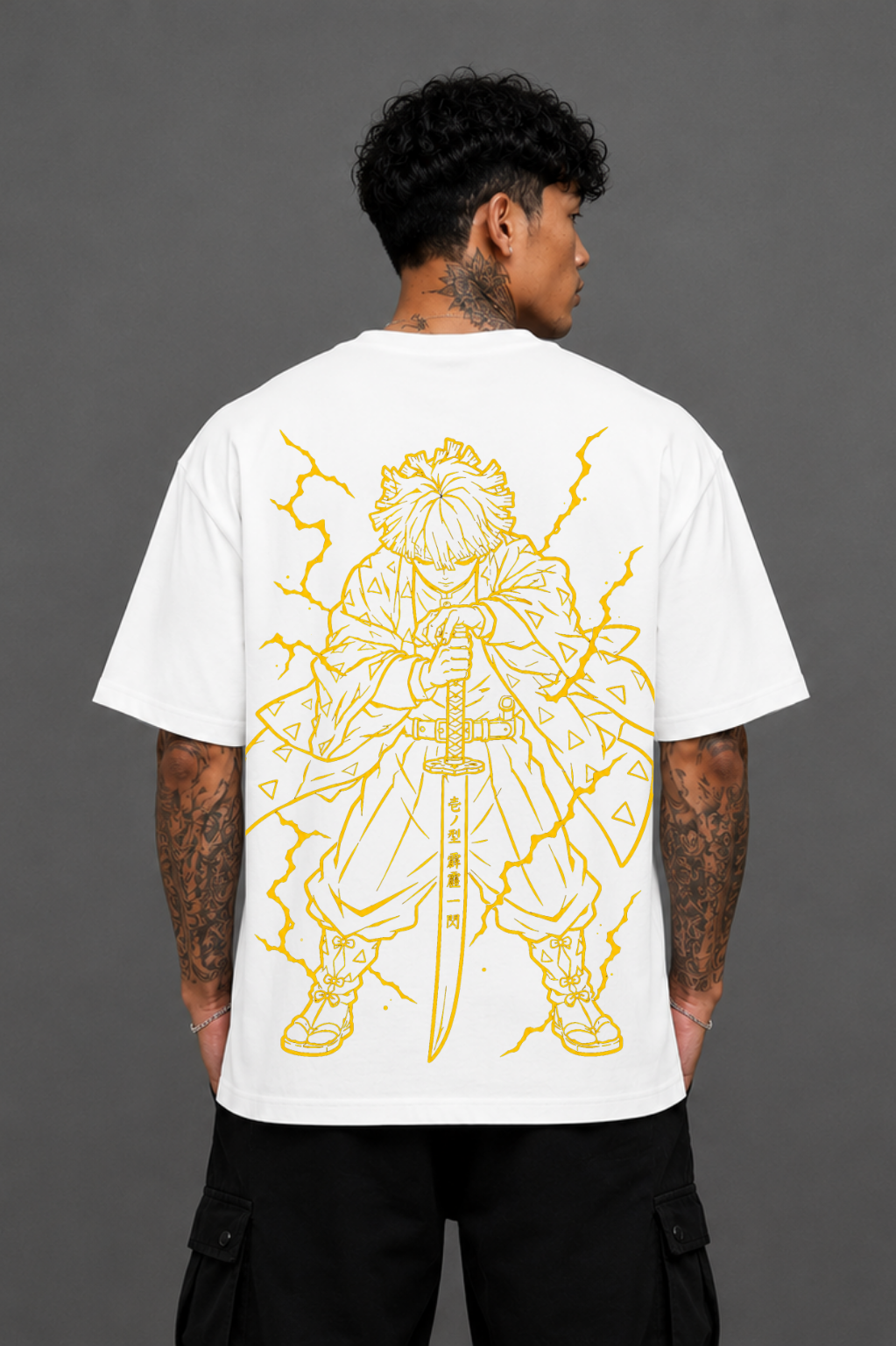 Zenitsu Agatsuma Oversized Anime T-Shirt - White