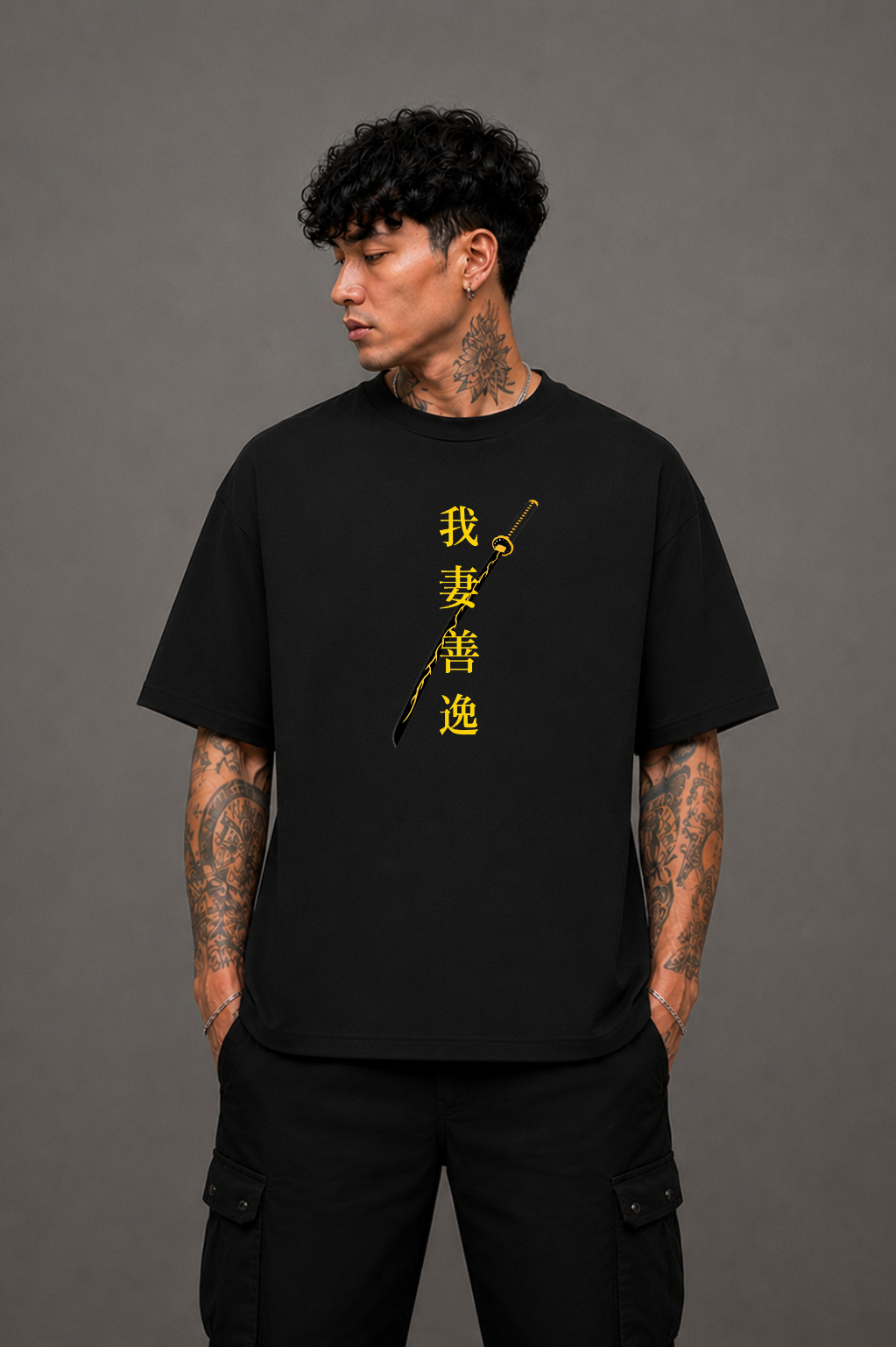 Zenitsu Agatsuma Oversized Anime T-Shirt - Black