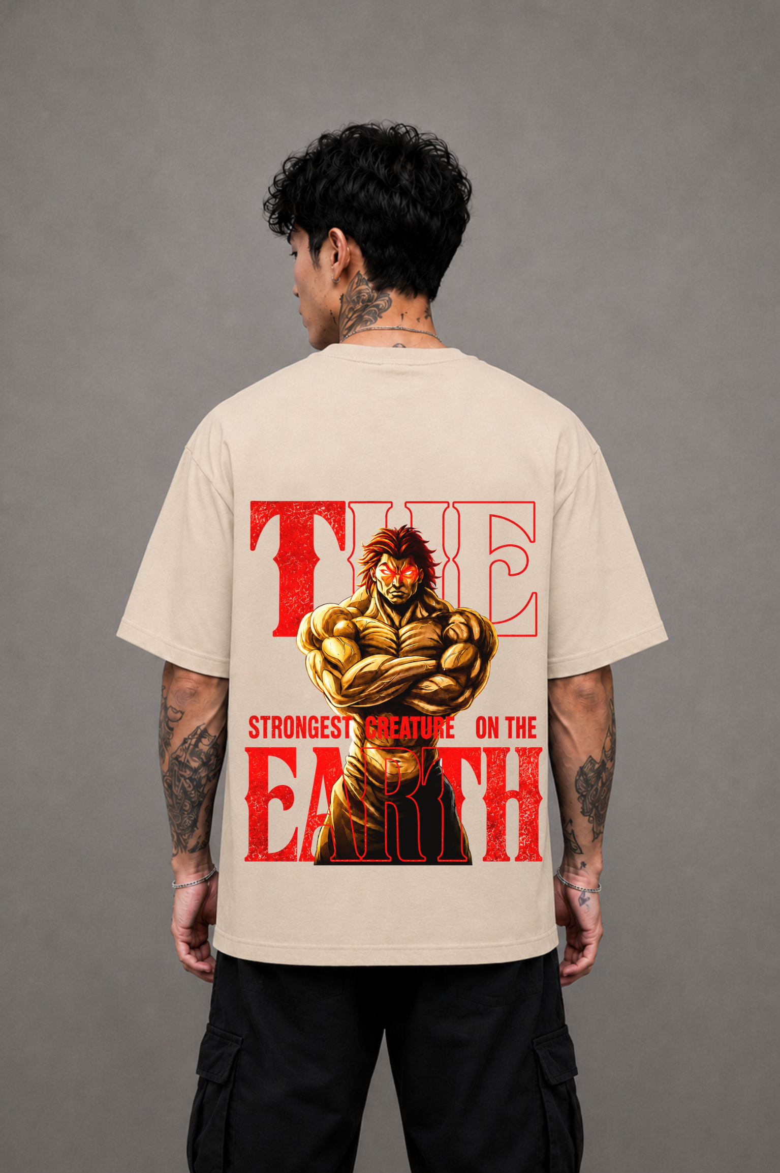 Yujiro Anime Oversized T-Shirt - Beige