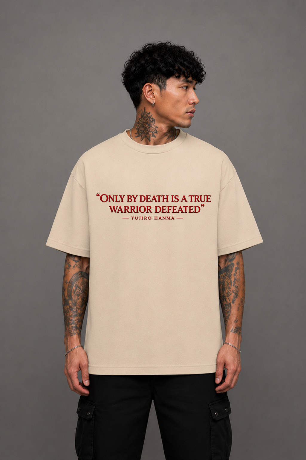 Yujiro Anime Oversized T-Shirt - Beige