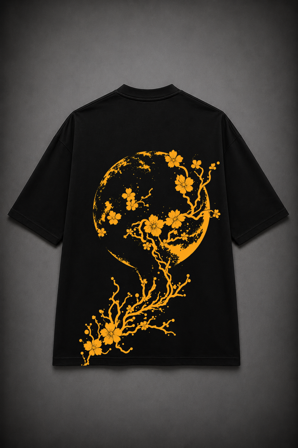 Moon Blossom Oversized Graphic T-Shirt - Black