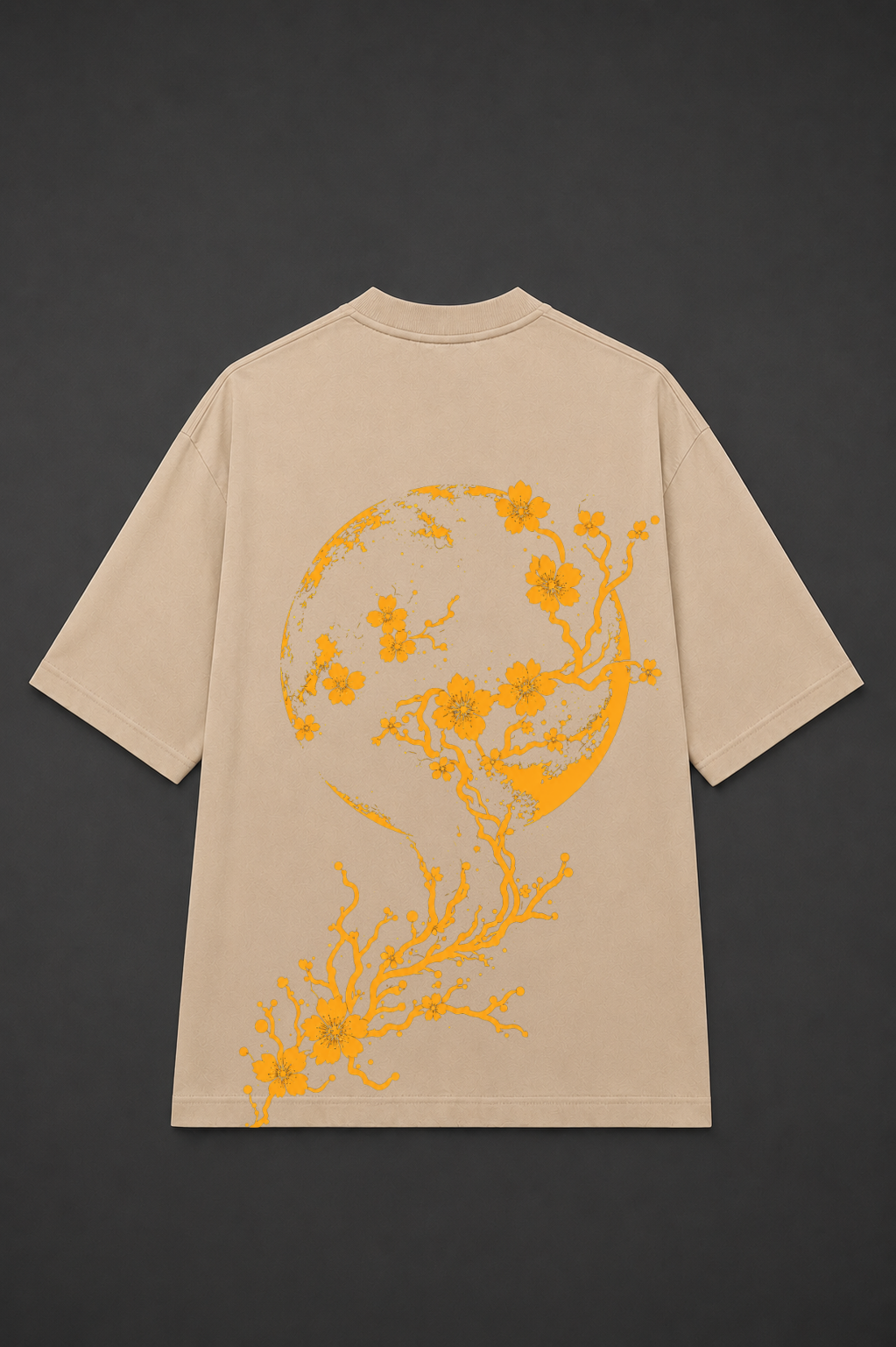 Moon Blossom Oversized Graphic T-Shirt - Beige