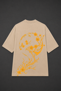 Moon Blossom Oversized Graphic T-Shirt - Beige
