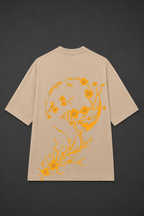 Moon Blossom Oversized Graphic T-Shirt - Beige