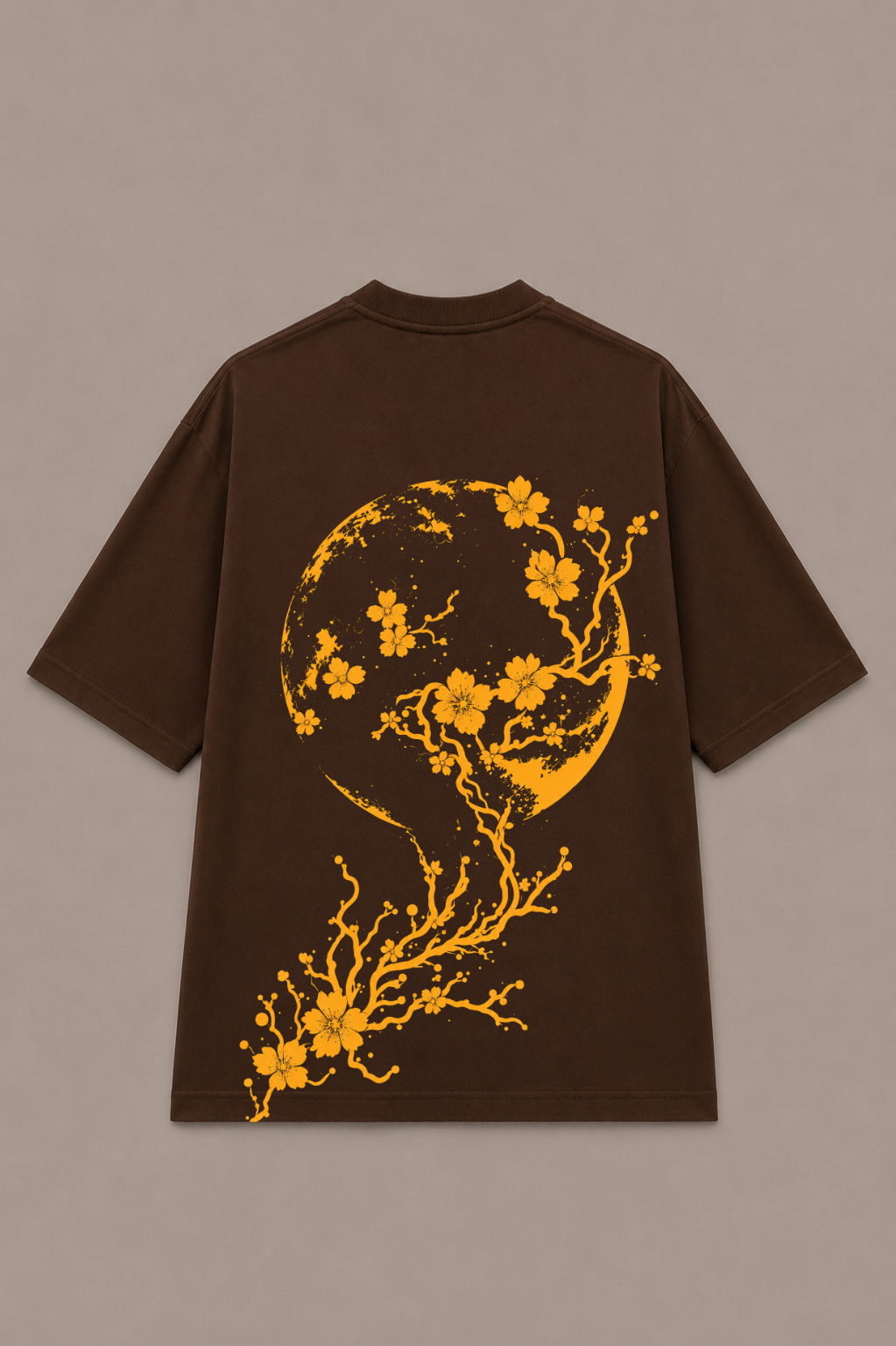 Moon Blossom Oversized Graphic T-Shirt - Coffee Brown