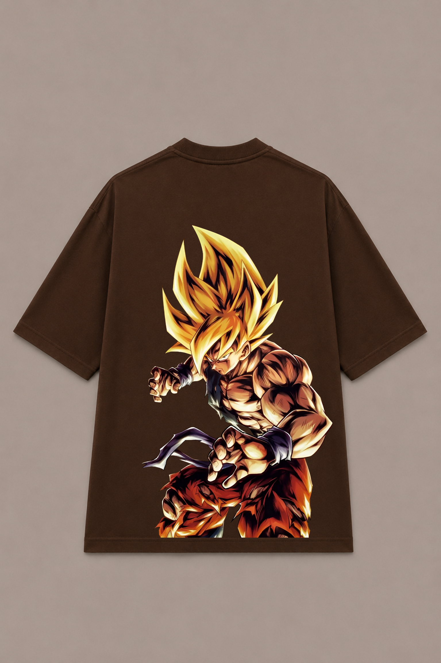 Goku Anime Oversized T-Shirt - Coffee Brown