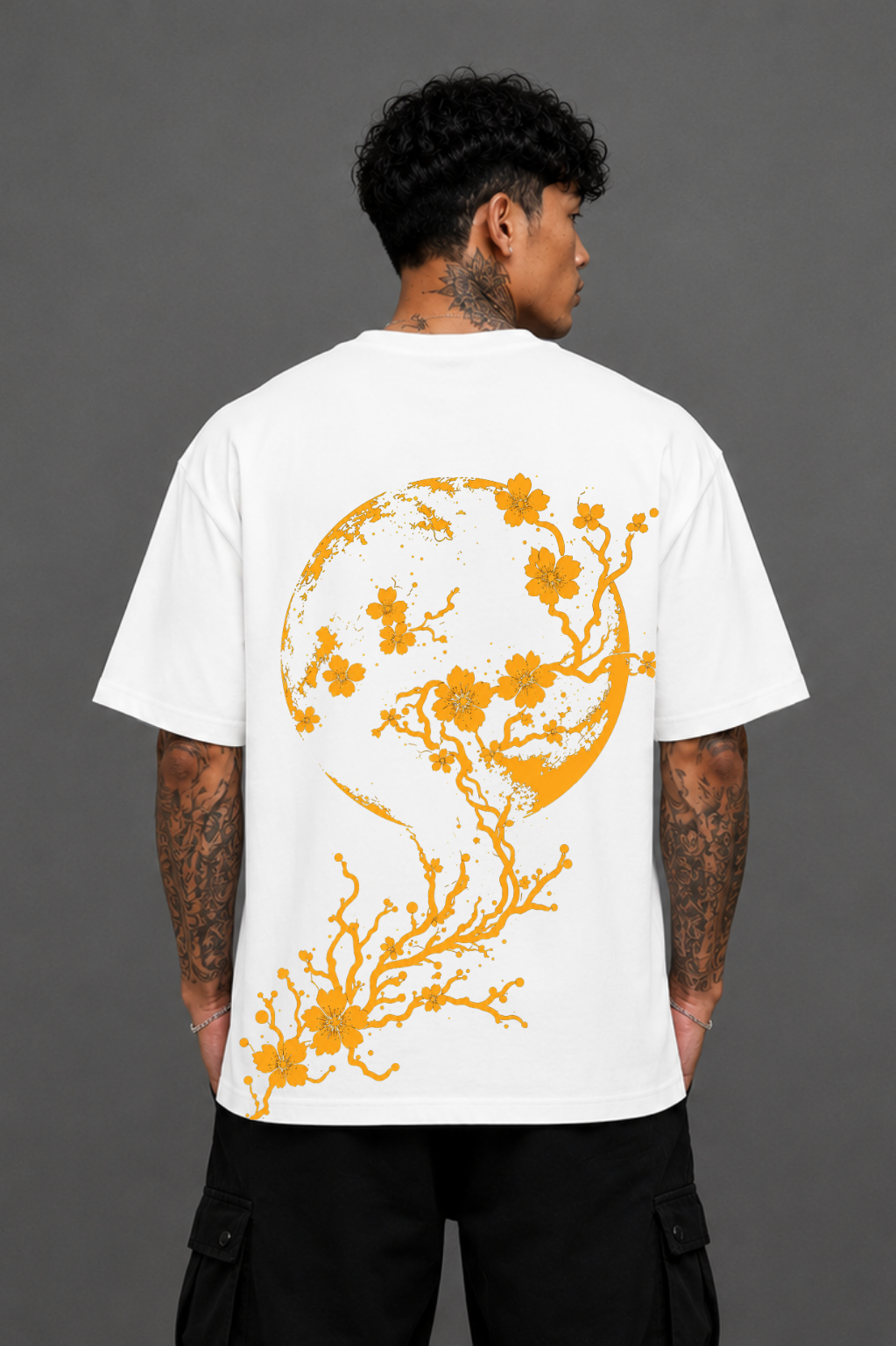 Moon Blossom Oversized Graphic T-Shirt - White