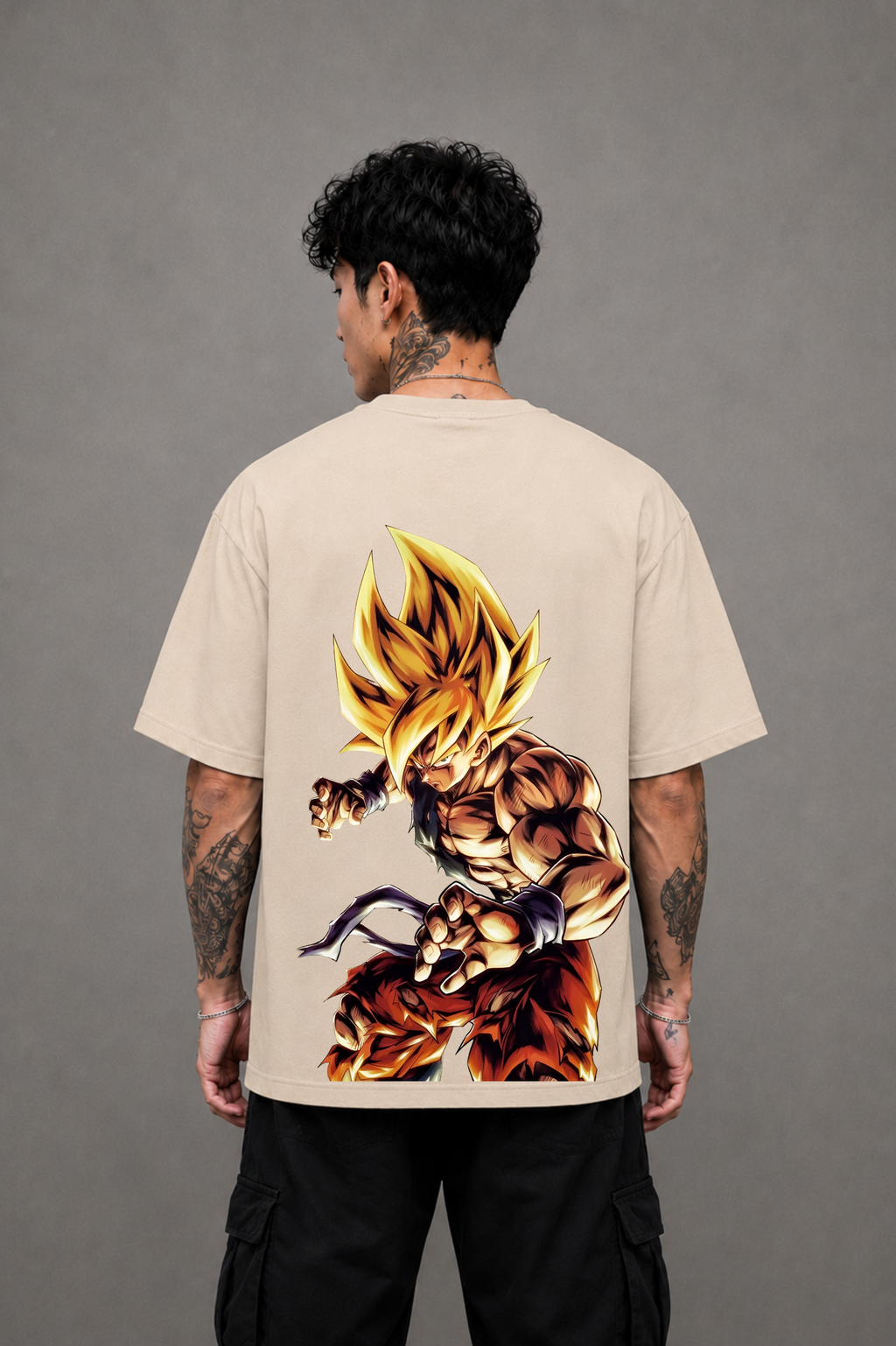 Goku Anime Oversized T-Shirt - Beige