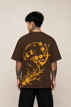 Moon Blossom Oversized Graphic T-Shirt - Coffee Brown