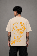 Moon Blossom Oversized Graphic T-Shirt - Beige