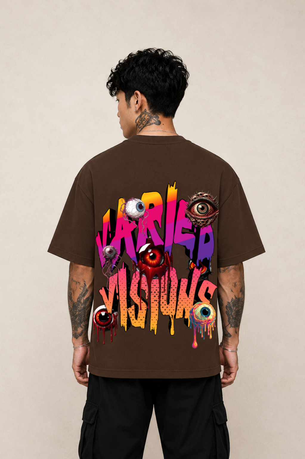 Varied Visions Oversized Graphic T-Shirt - Coffee Brown
