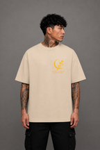 Moon Blossom Oversized Graphic T-Shirt - Beige