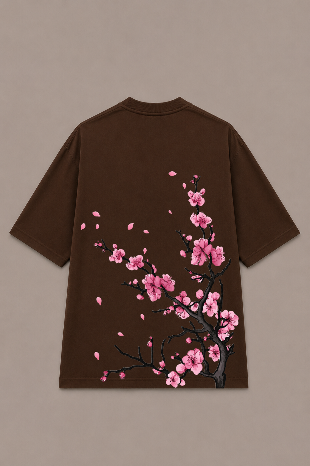Sakura Blossom Oversized Graphic T-Shirt - Coffee Brown