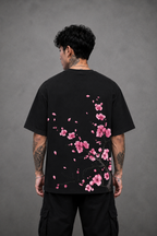 Sakura Blossom Oversized Graphic T-Shirt - Black