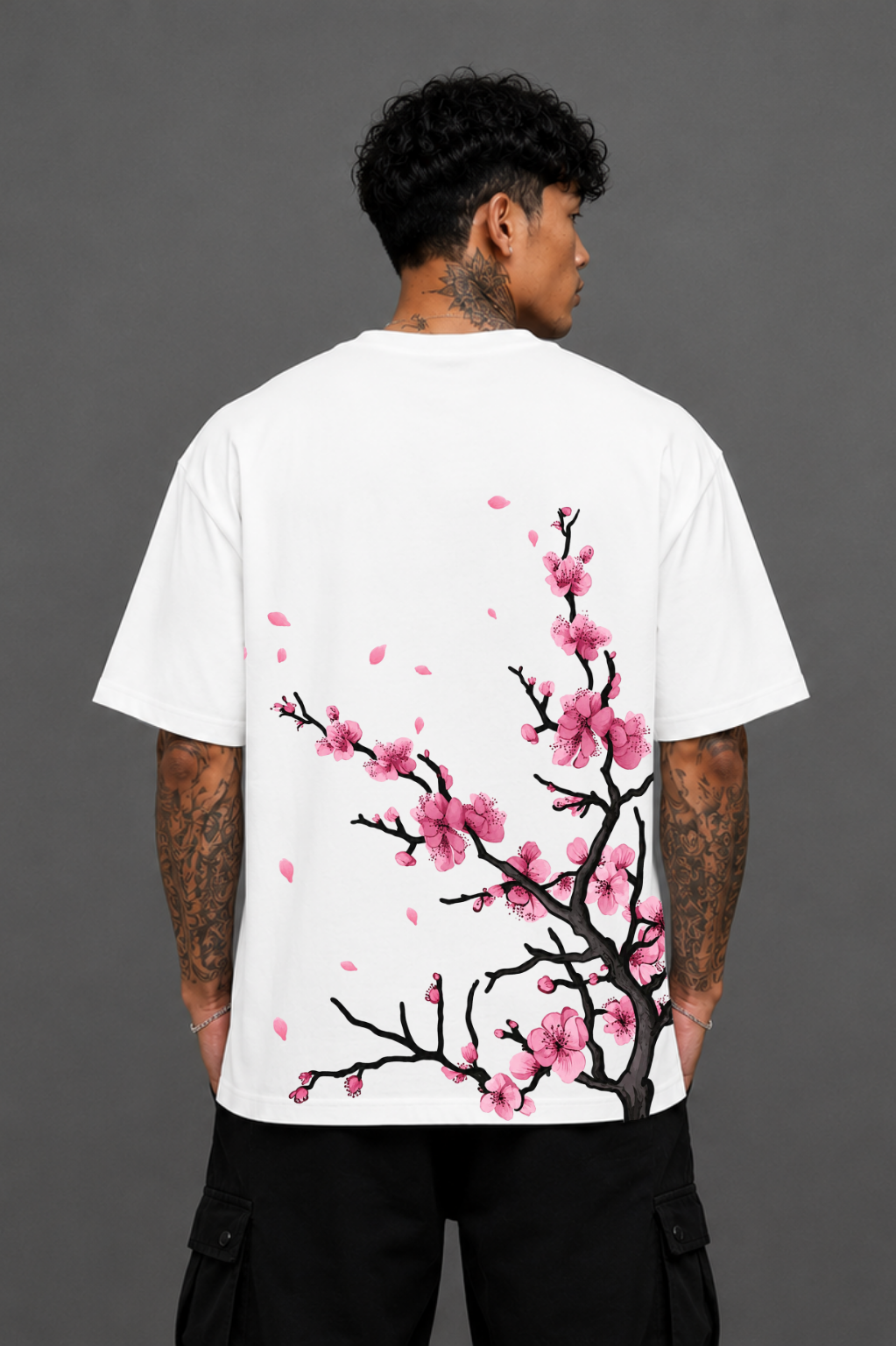Sakura Blossom Oversized Graphic T-Shirt - White