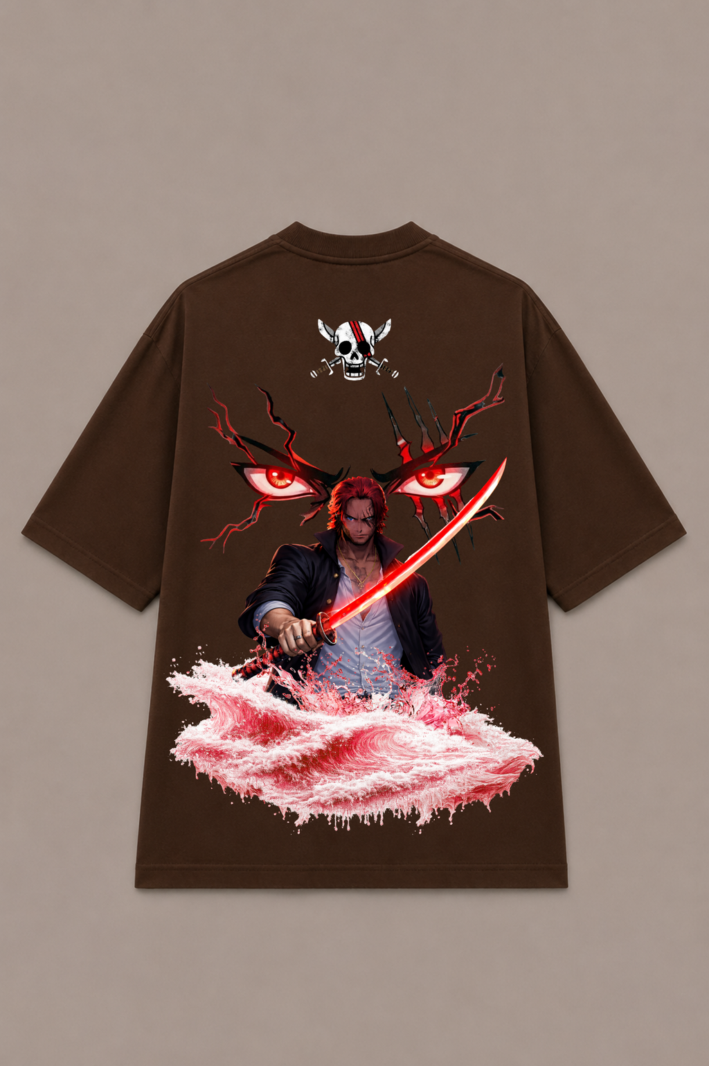 Shanks Anime Oversized T-Shirt - Coffee Brown