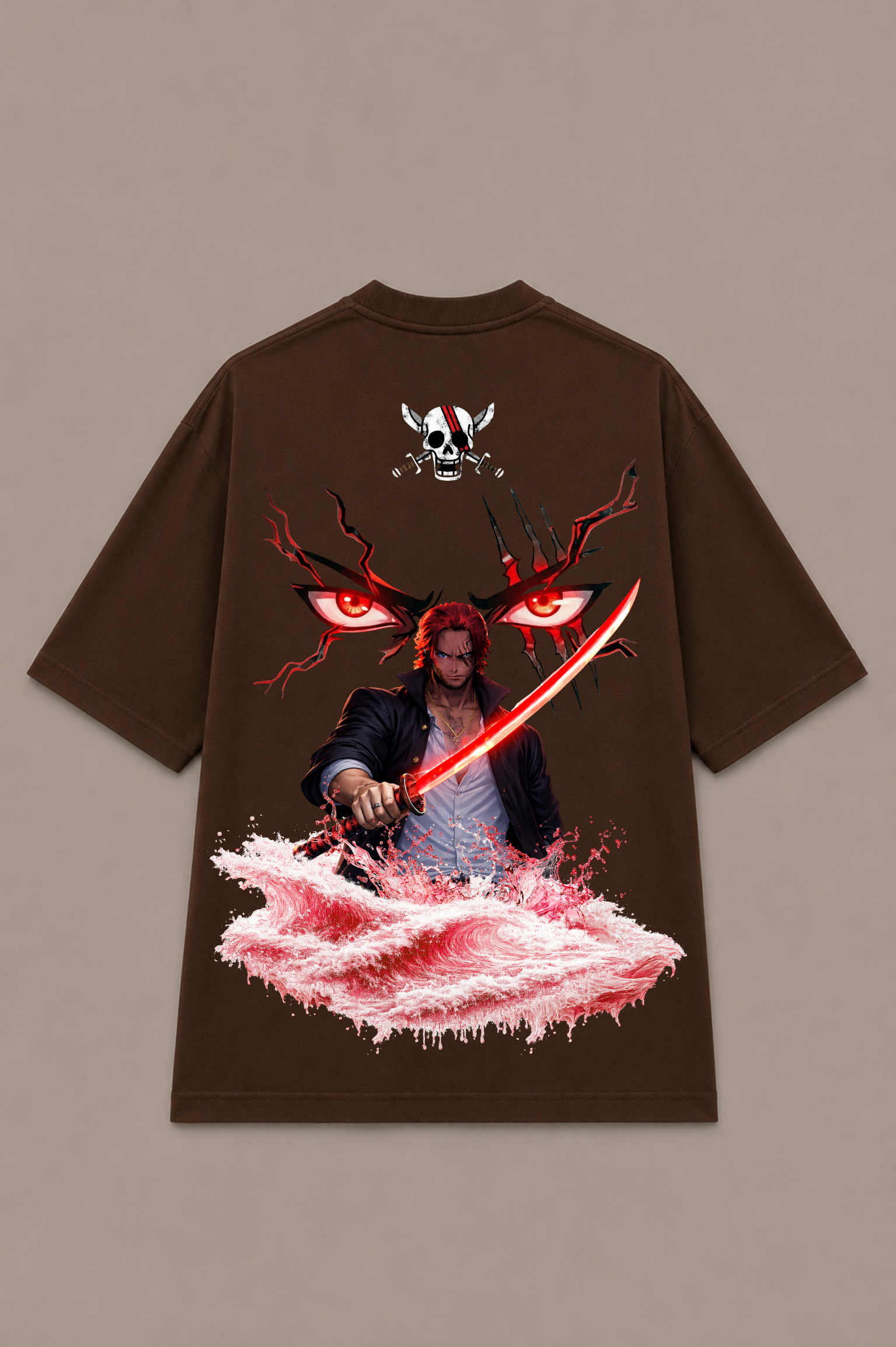 Shanks Anime Oversized T-Shirt - Coffee Brown