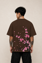 Sakura Blossom Oversized Graphic T-Shirt - Coffee Brown