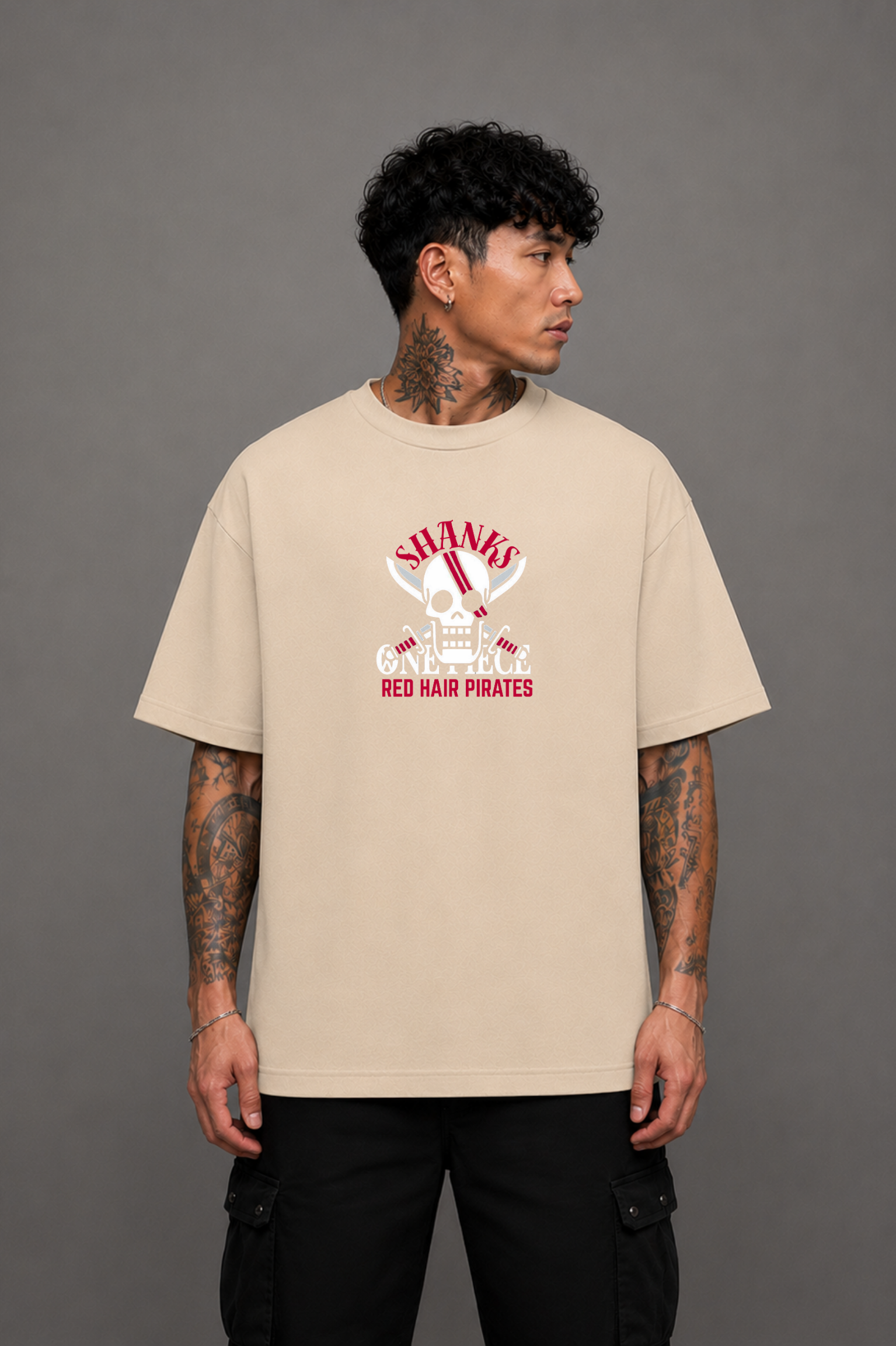 Shanks Anime Oversized T-Shirt - Beige