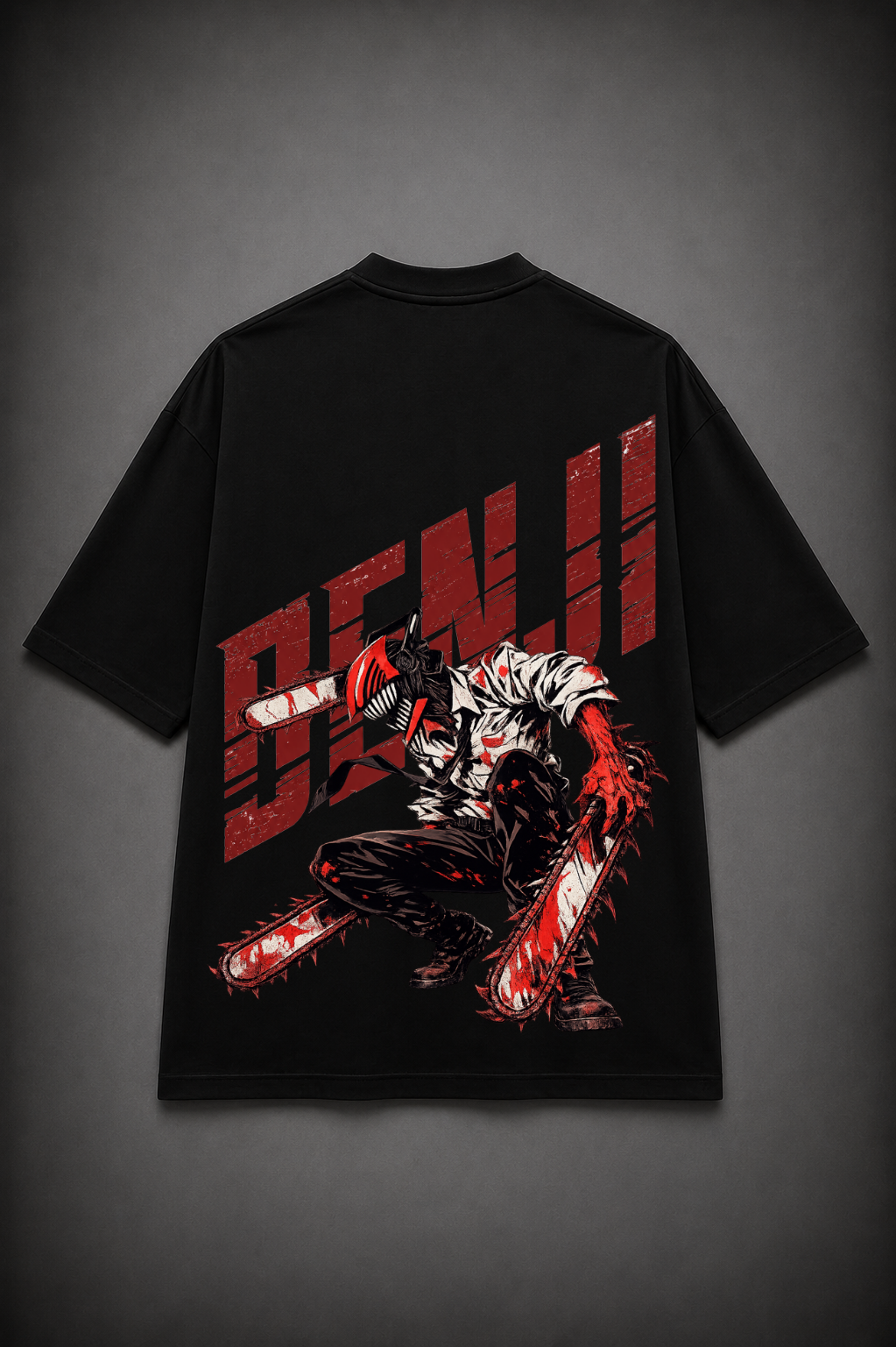 Denji Oversized Anime T-Shirt - Black