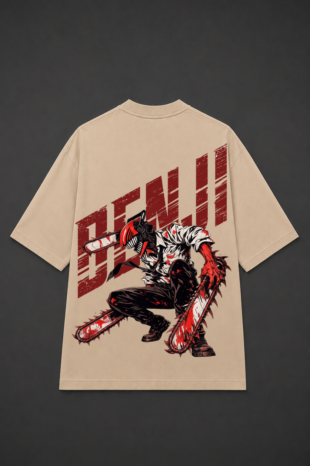 Denji Oversized Anime T-Shirt - Beige